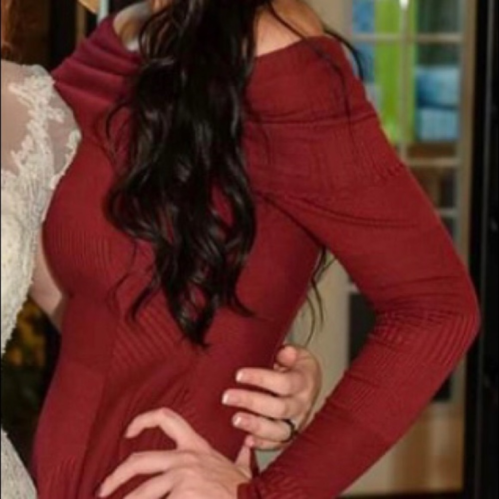 Francesca's Collections Strapless Knit Dress in Deep Rust